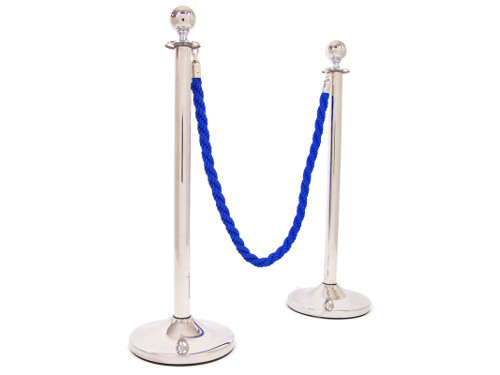 Alquiler de catenarias plateadas con cordón trenzado azul