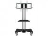 Alquiler de Soporte plasmas con ruedas base y un estante negros