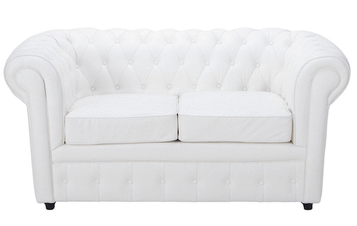Alquiler de sofás tipo Chester color blanco de dos plazas para eventos	