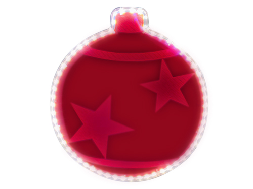 adornos luminosos LED en forma de bola navideña diseñada en metacrilato rojo con grabados festivos