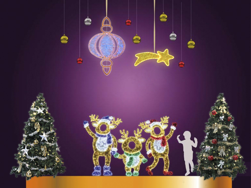 Divertido photocall luminoso con familia de renos LED para fiestas y cenas de empresa navideñas