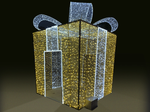 Alquiler de adorno de luz led gigante en forma de regalo de navidad dorada
