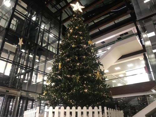 Árbol de Navidad de 10 metros para interior con vallas blancas centro comercial