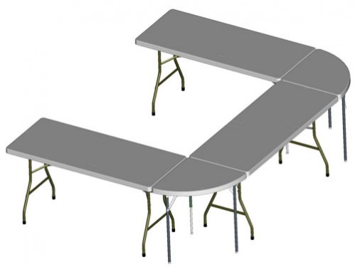 Alquiler de mesa, composición de mesas  en U con extremo recto