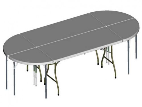 Alquiler de mesa, composición de mesas oval medidas 2,35 x 1,50 m