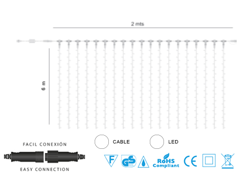 Luces de navidad tipo cortina con efecto flash de 6x2 metros 