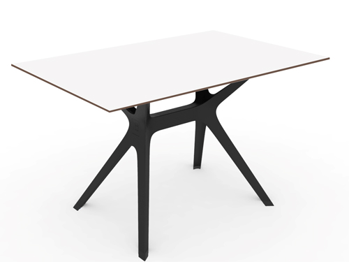 Alquiler de mesas blancas de 120x80 con pie de diseño negro