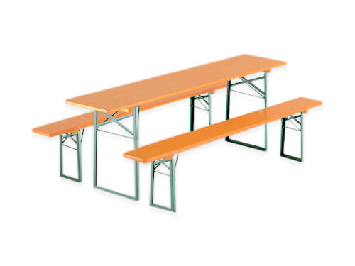 Alquiler de set de mesas y bancos de madera plegables para eventos