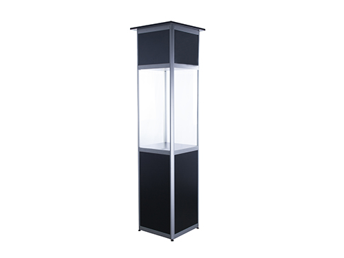 Alquiler de vitrinas columna para exposición de madera negra de 220x50x50